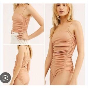 Free People Ribbed and Ruched Body Suit